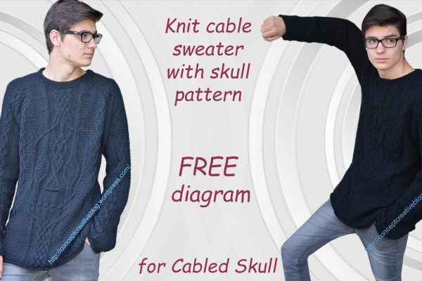 Knit cable sweater with skull pattern – FREE diagram for Cabled Skull